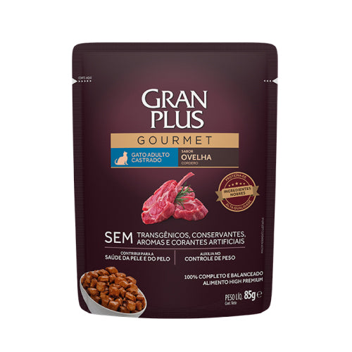 Alimento Úmido GranPlus Gourmet Sachê Gatos Castrados Ovelha 85g