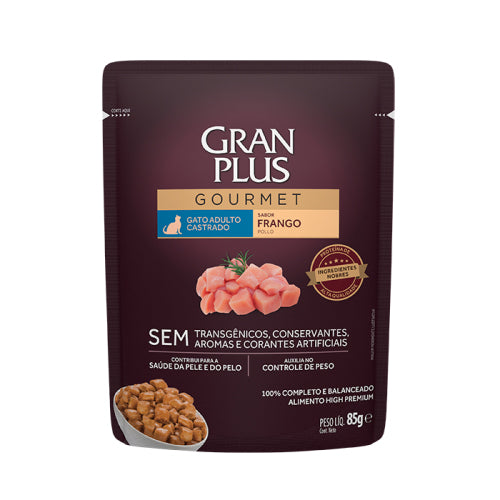 Alimento Úmido GranPlus Gourmet Sachê Gatos Adultos Castrados Frango 85g