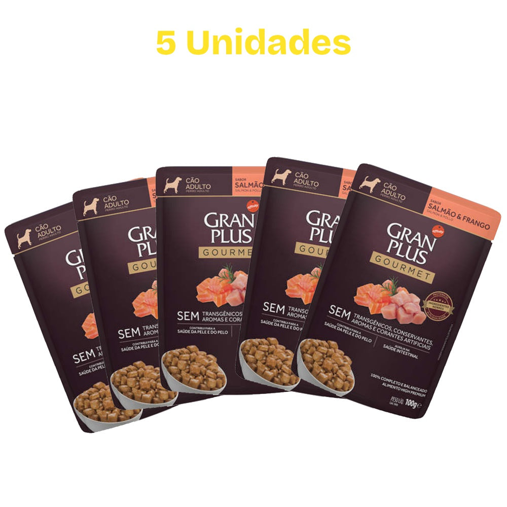 Combo 5 Sachês para Cachorros GranPlus Gourmet Salmão e Frango 100g