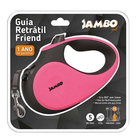 Guia Retrátil para Cachorro Friend Jambo Pequena Rosa