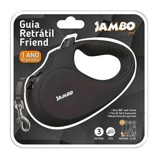 Guia Retrátil para Cachorro Friend Jambo Pequena Preta