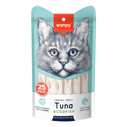 Petiscos para Gatos Wanpy Creamy Atum e Bacalhau 25 tubos 350g