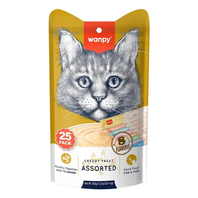 Petiscos para Gatos Wanpy Creamy Sabores Sortidos 25 tubos 350g