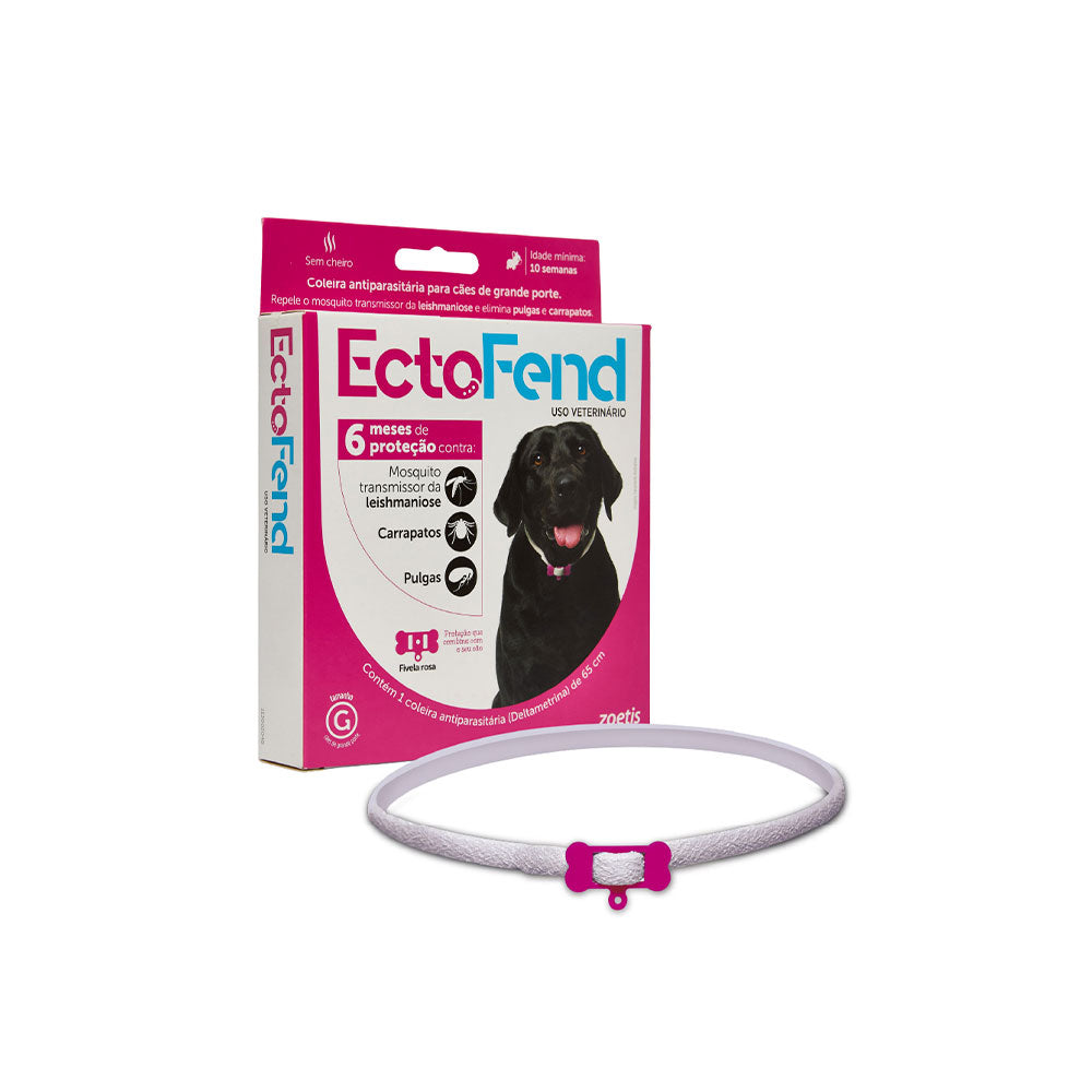 Coleira Antiparasitária EctoFend Rosa para Cães G 65cm