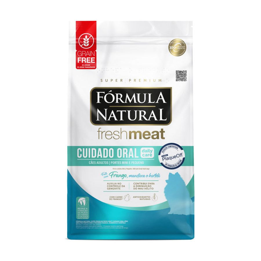 Ração Fórmula Natural Fresh Meat Super Premium Cuidado Oral Cães Adultos Raças Pequenas e Mini Frango, Mandioca e Hortelã 1kg