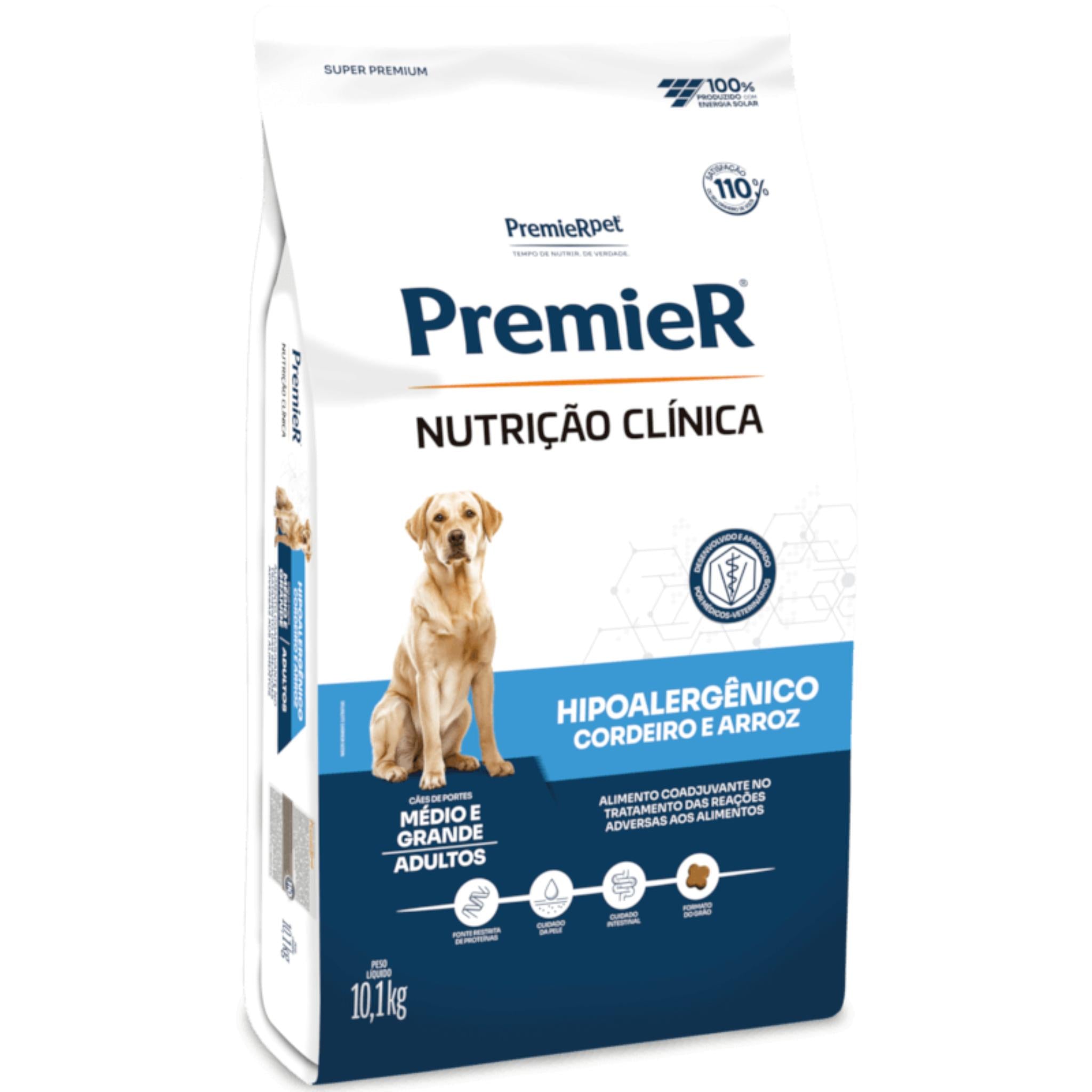 Ração Premier Nutrição Clínica Hipoalergênico Cordeiro e Arroz para Cães Adultos Médio e Grande Porte 10,1kg