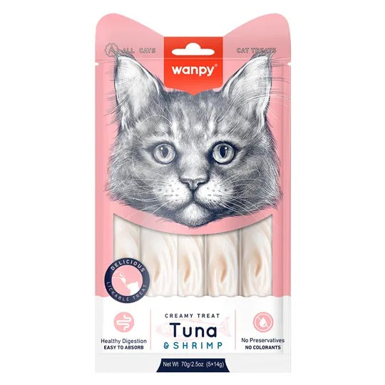 Petisco para Gato Wanpy Creamy Atum e Camarão 70g