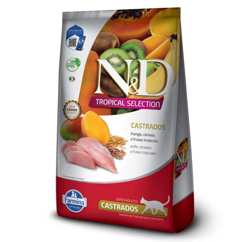 Ração N&D Tropical Selection Frango, Cereais e Frutas Tropicais Gatos Adultos Castrados 400g