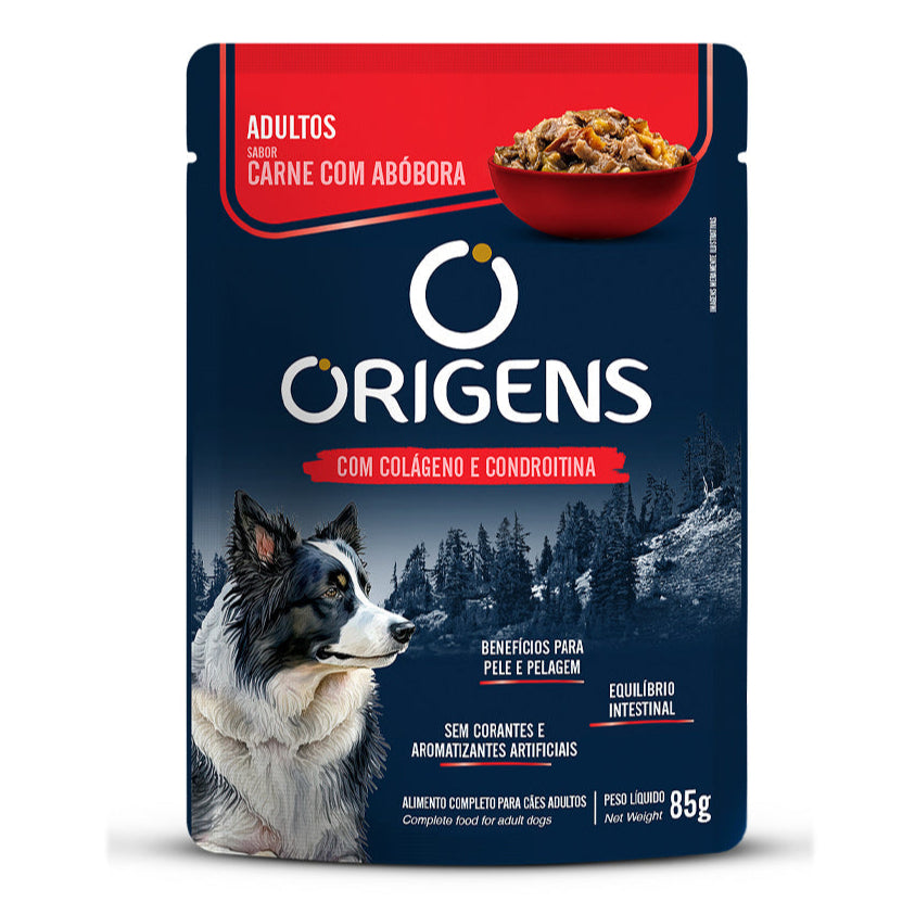 Alimento Úmido Origens Sachê Cão Adulto Carne com Abóbora 85g