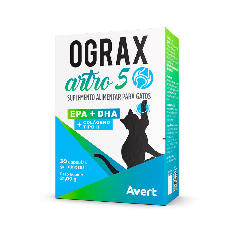 Suplemento Alimentar Ograx Artro 5 para Gatos 30 cápsulas