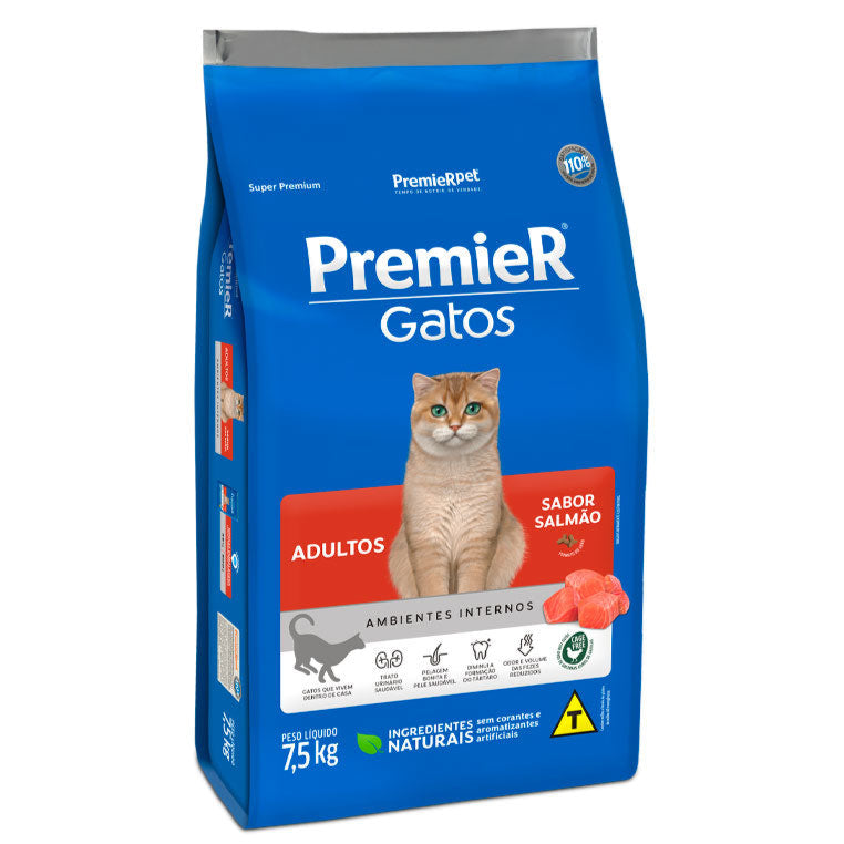 Ração Premier Ambientes Internos Gato Adulto Salmão 7,5kg