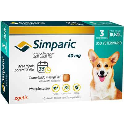 Antipulgas Cães Simparic 40mg 10,1 a 20kg 3 comprimidos