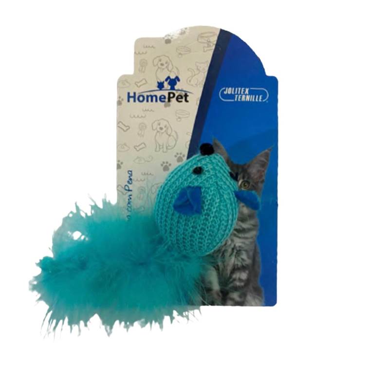 Brinquedo para Gato HomePet Ratinho com Pena Cores Diversas
