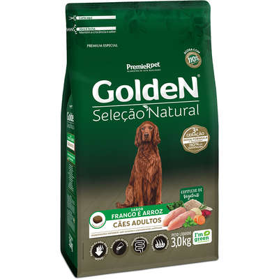 Ração Golden Seleção Natural Cães Adultos Frango e Arroz 3kg
