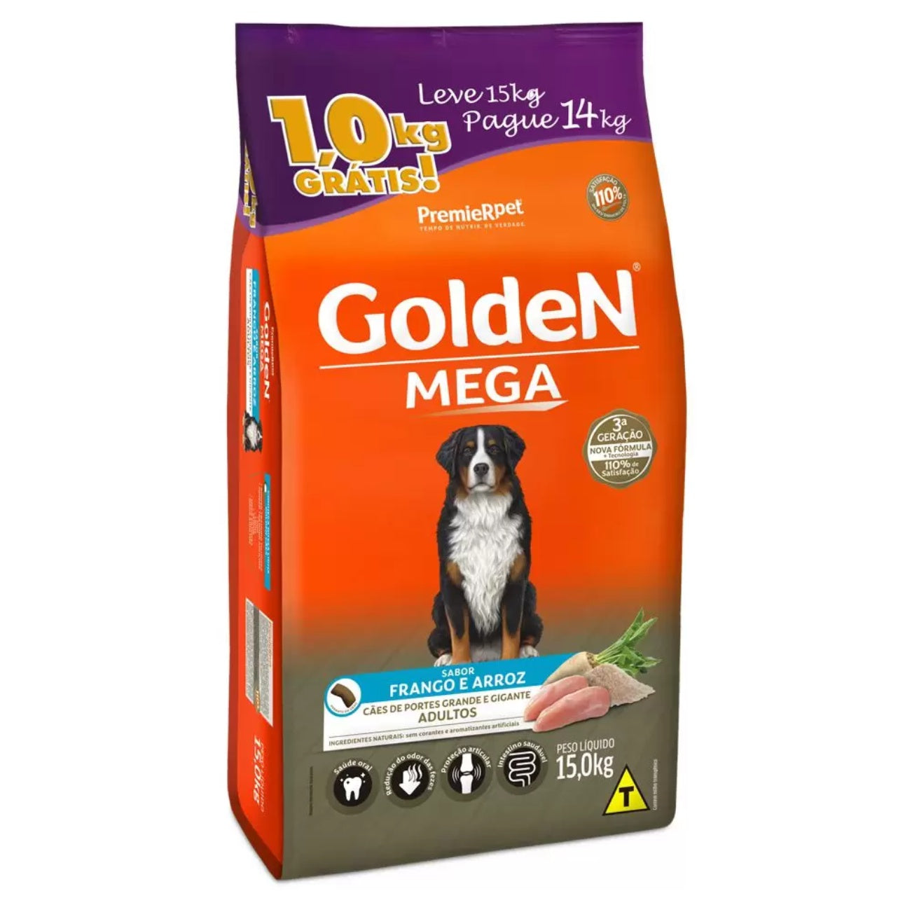 Ração Golden Mega Cães Adultos Frango e Arroz Pague 14 e Leve 15kg