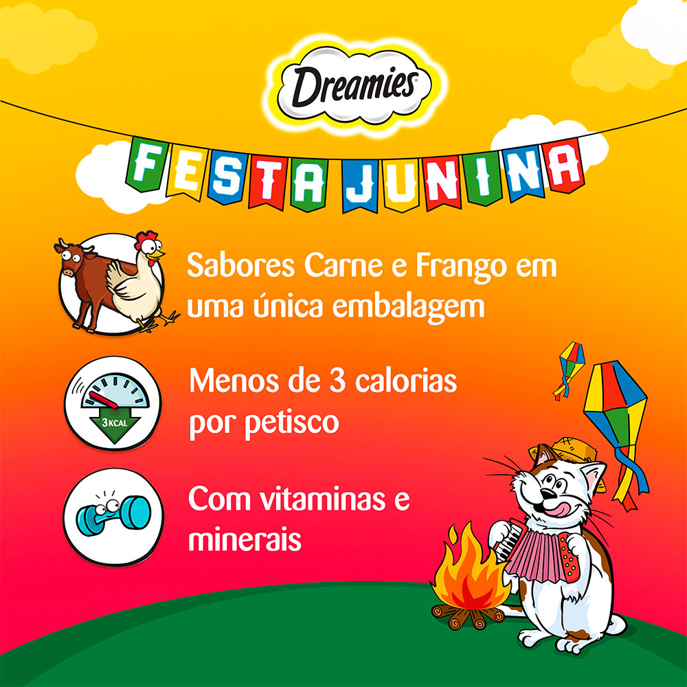 Petisco para Gatos Dreamies Festa Junina Carne e Frango 80g