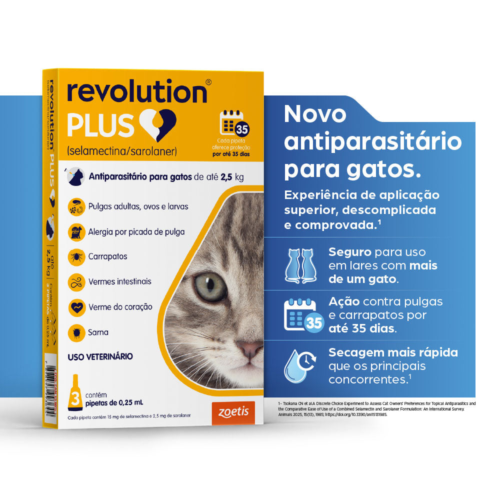 Antiparasitário Revolution Plus Zoetis para Gatos de 1,25 a 2,5kg 3 unidades