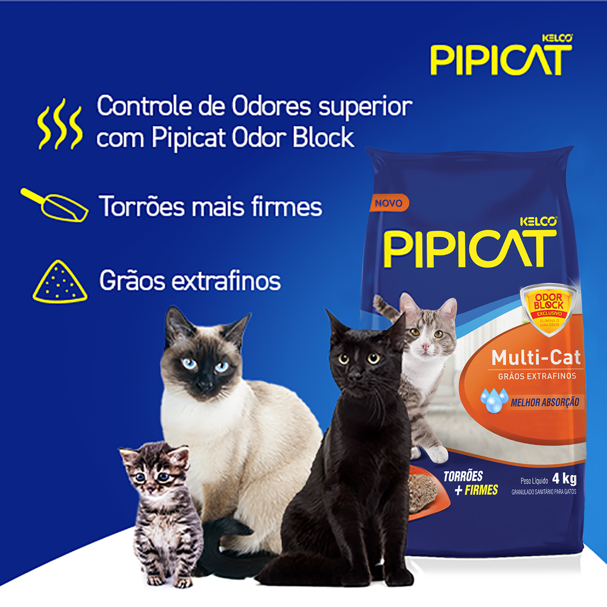 Areia Higiênica Pipicat Multicat 4kg