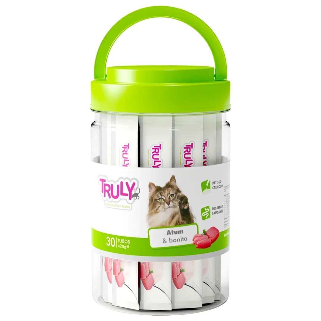 Petiscos para Gato Truly Creamy Atum e Bonito Pote com 30 tubos 420g