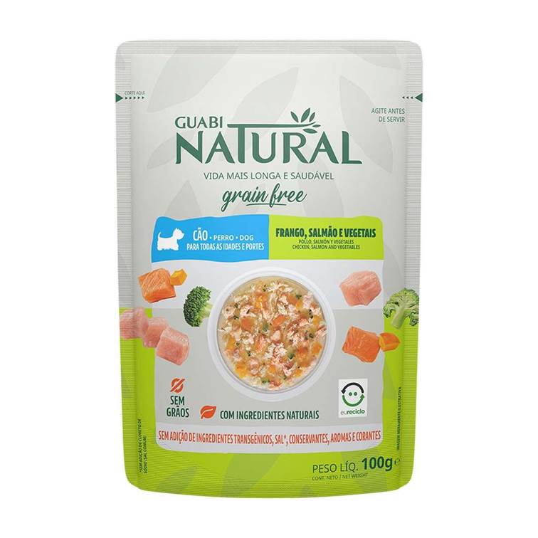 Alimento Úmido Guabi Natural Grain Free Sachê Cão Frango, Salmão e Vegetais 100g