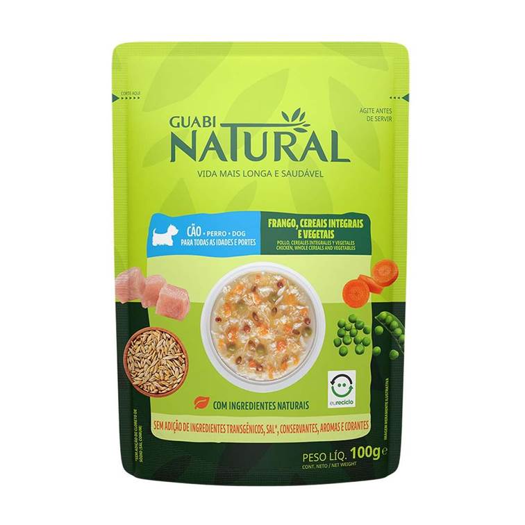 Alimento Úmido Guabi Natural Sachê Cão Frango, Cereais e Vegetais 100g