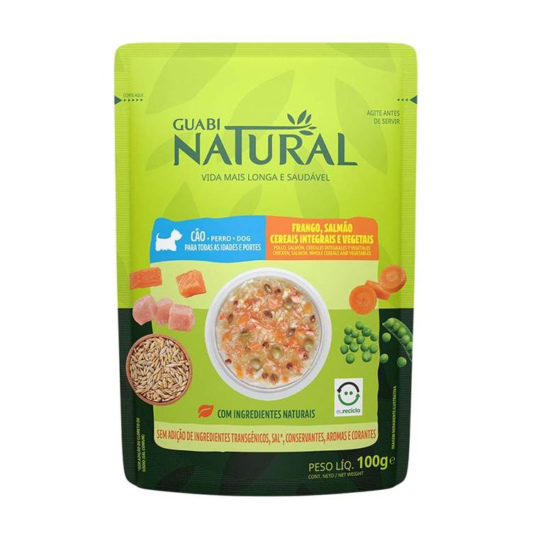 Alimento Úmido Guabi Natural Sachê Cão Frango, Salmão, Cereais e Vegetais 100g