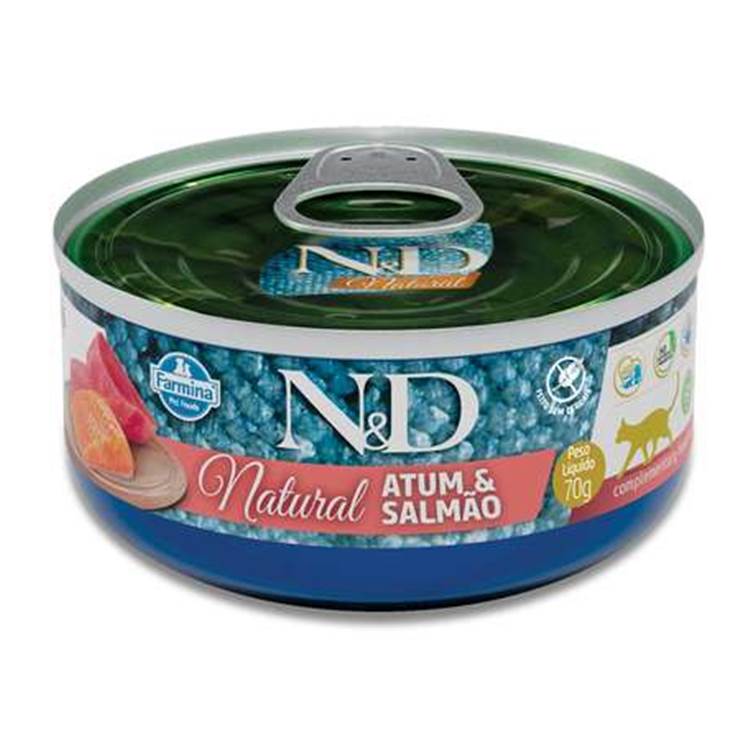 Alimento Úmido N&D Natural Gato Atum e Salmão Lata 70g