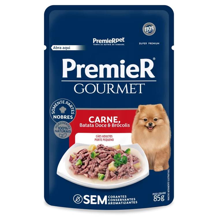 Alimento Úmido Premier Gourmet Sachê Cães Adultos Pequeno Porte Carne 85g