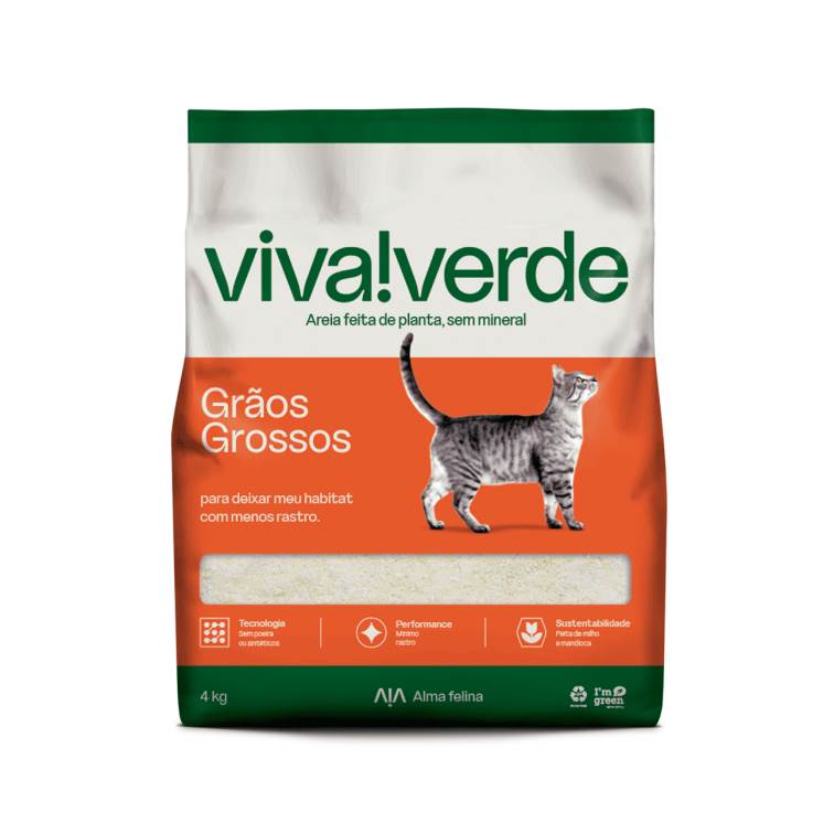 Areia Higiênica Biodegradável Viva Verde Grãos Grossos 4kg