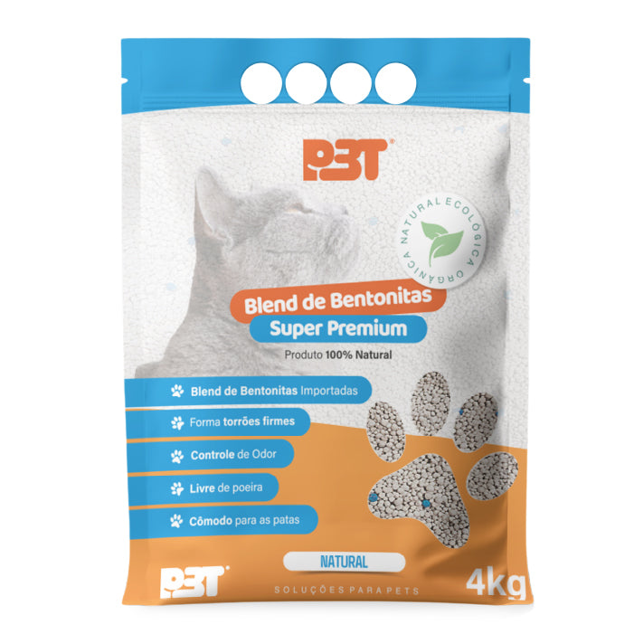 Areia Higiênica para Gatos Blend de Bentonitas Super Premium Natural P3T Natural 4kg