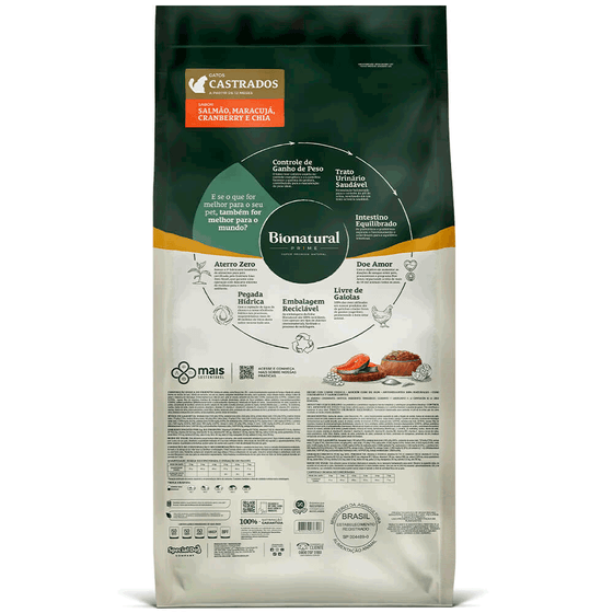 Ração Bionatural Prime Gatos Castrados Salmão 20kg