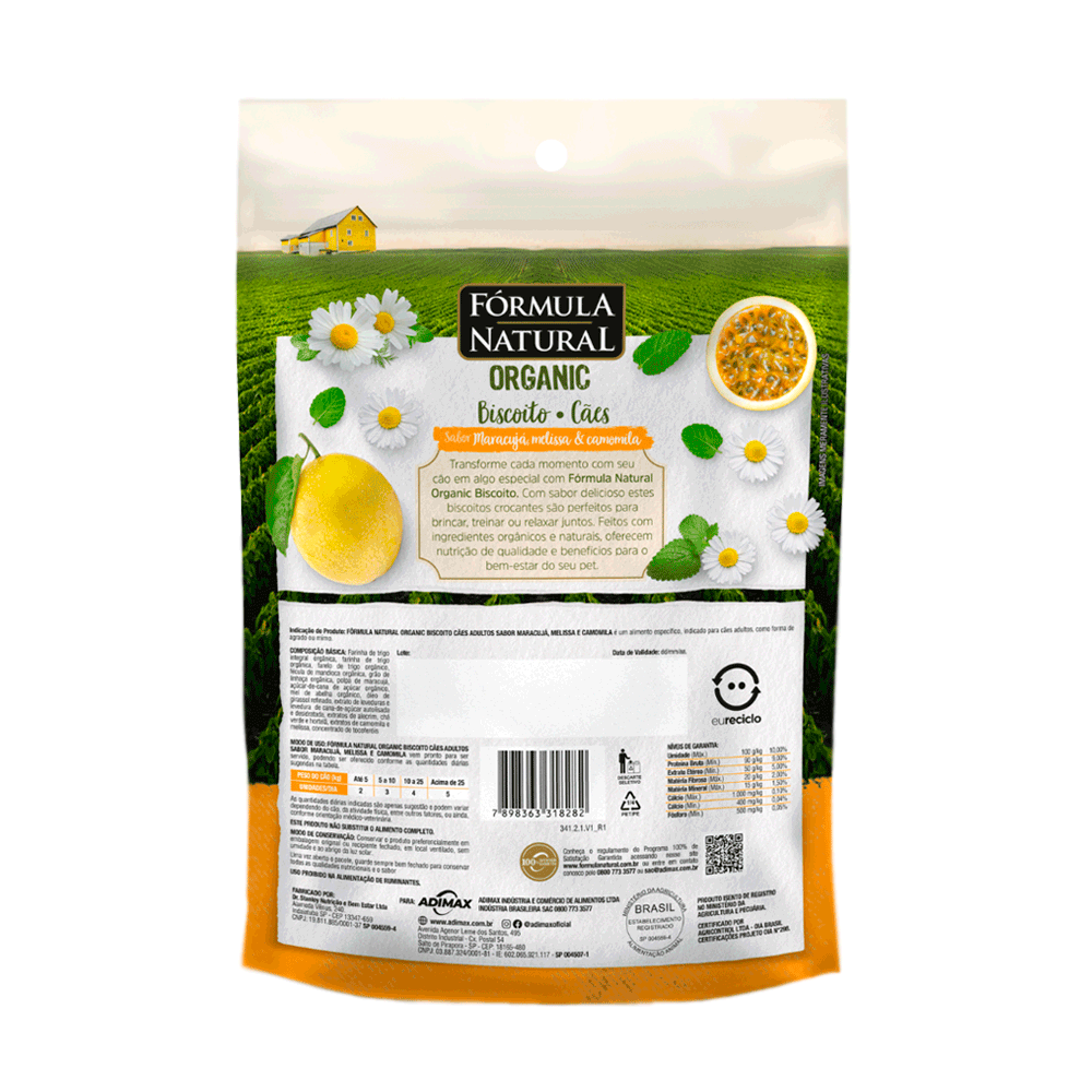 Biscoito Fórmula Natural Organic Cachorros Adultos Maracujá, Melissa e Camomila 150g