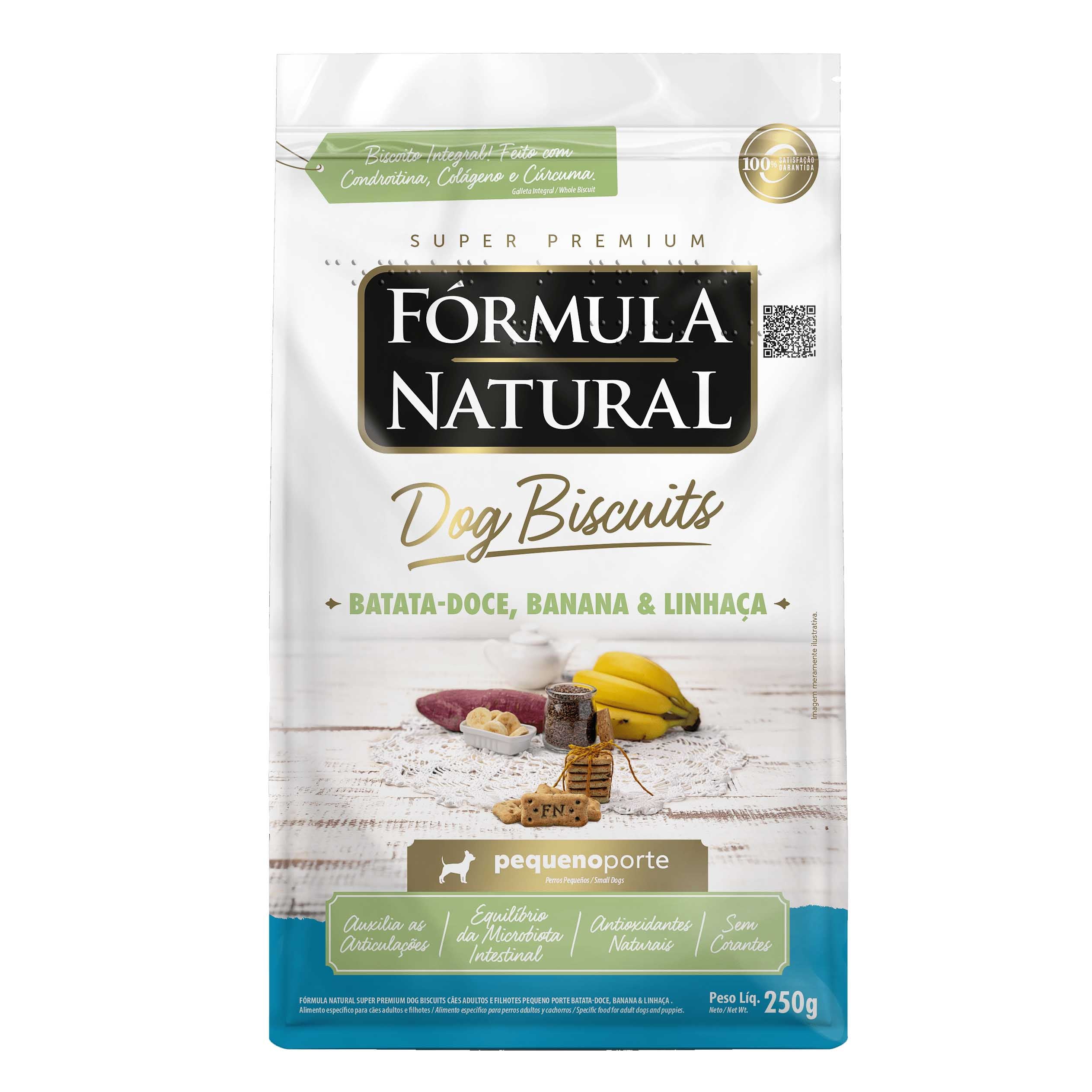 Biscoito Fórmula Natural Dog Biscuits Cachorros Adultos Porte Pequeno Batata Doce, Banana, Linhaça 250g