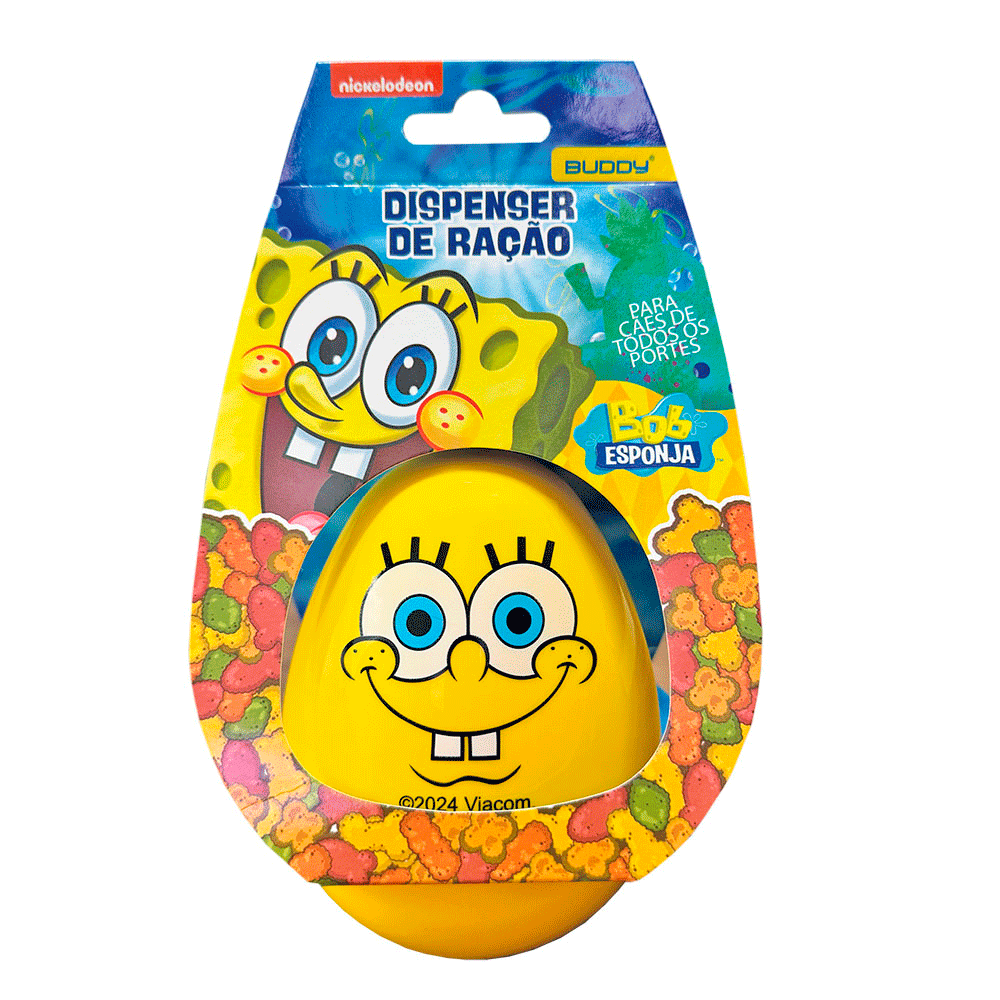 Brinquedo Interativo para Cachorro Bob Esponja Dispenser de Ração e Petiscos Buddy Toys