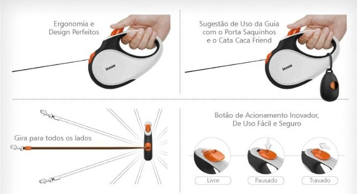 Guia Retrátil para Cachorro Friend Jambo Média Rosa