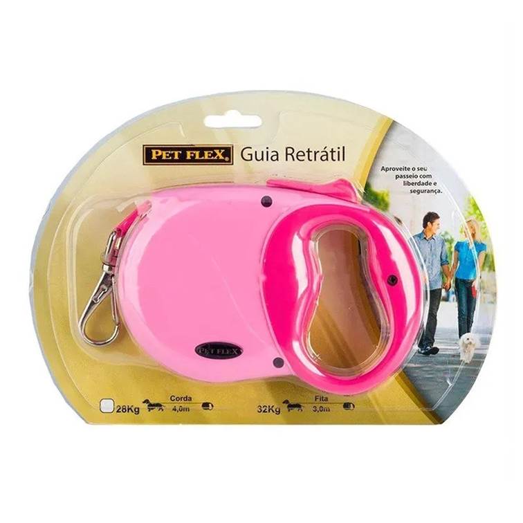 Guia Retrátil Premium Rosa Pet Flex Até 32kg