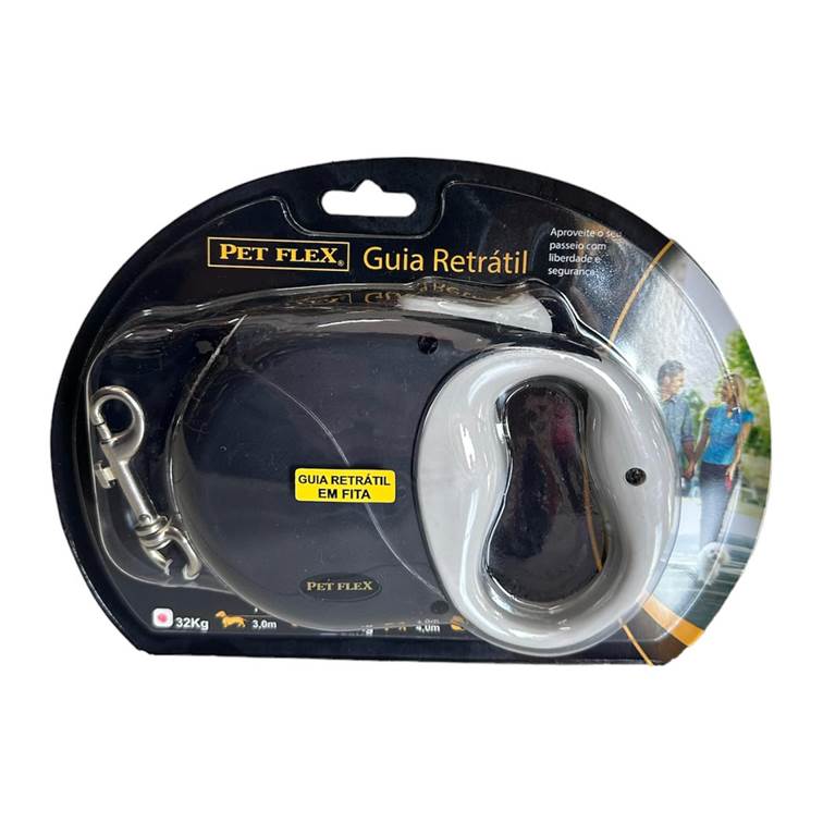 Guia Retrátil Premium Preta Pet Flex Até 32kg