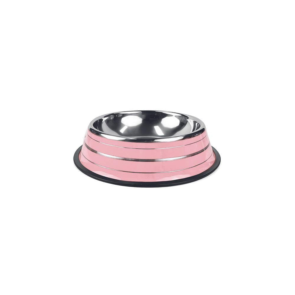 Comedouro Jambo Inox Listrado Rosa Mini