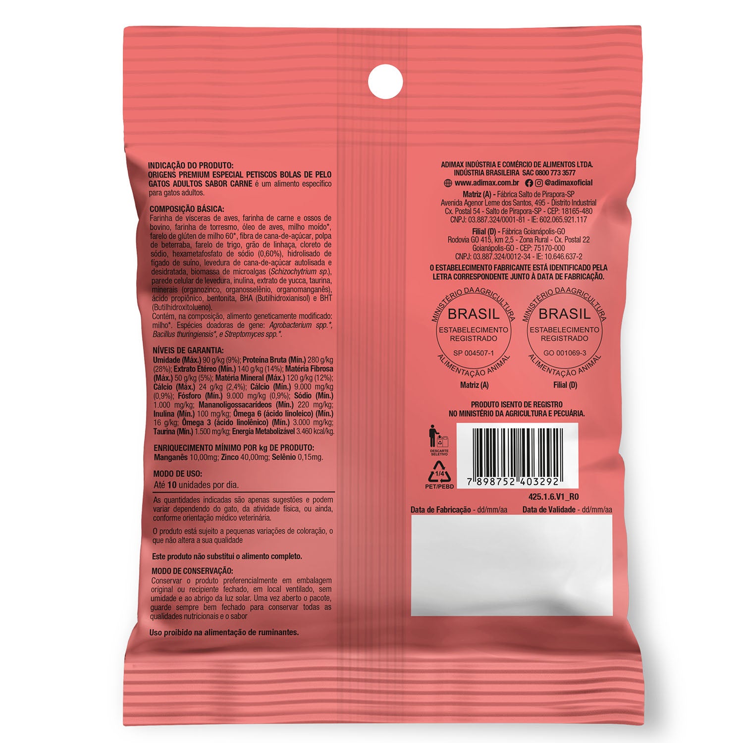 Petisco Origens para Gato Bolas de Pelo Carne 40g