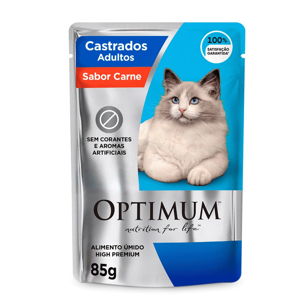 Alimento Úmido Optimum Gatos Adultos Castrados Carne 85g