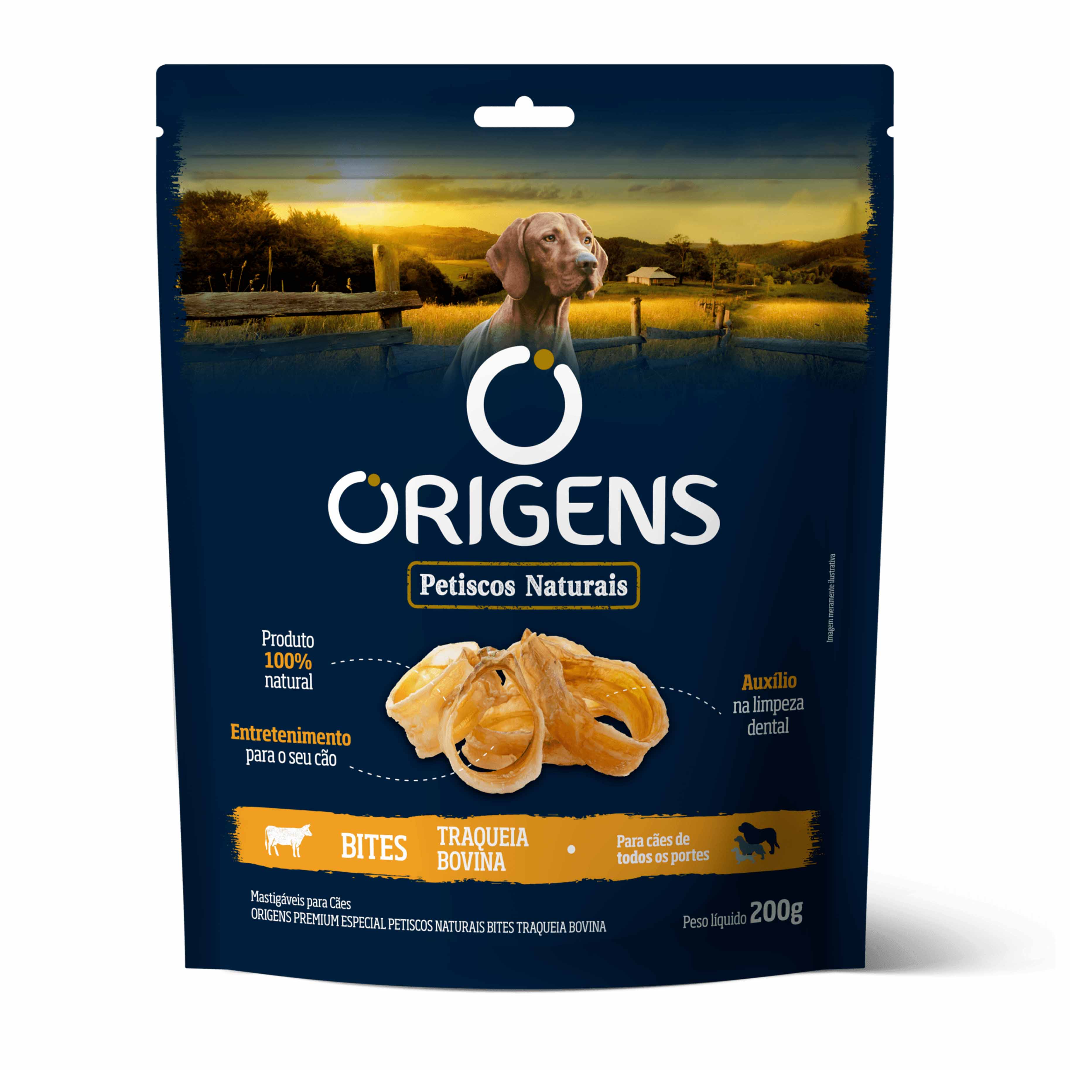 Petisco Origens Bites Traquéia Bovina para Cachorro 200g