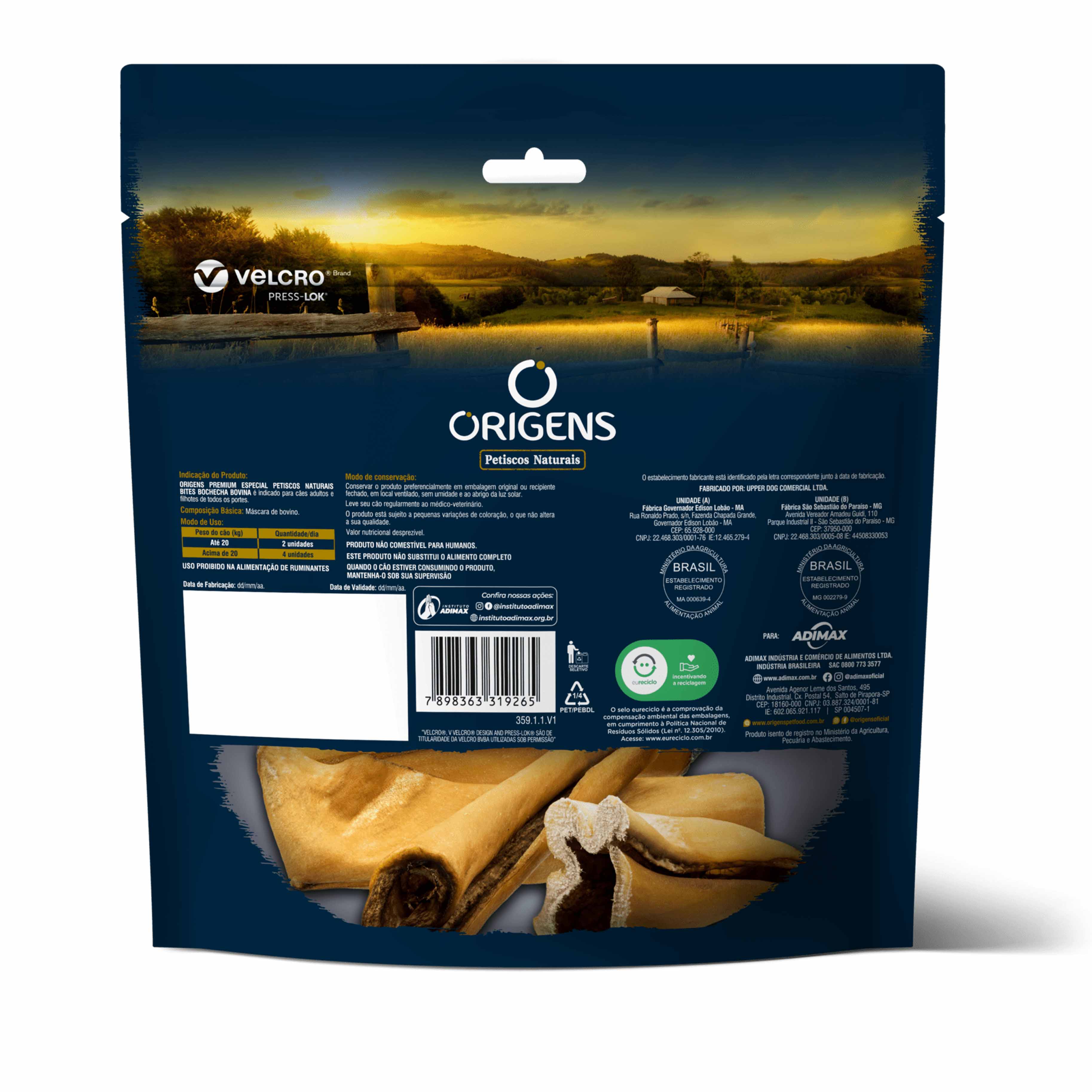 Petisco Origens Bites Bochecha Bovina para Cachorro 250g