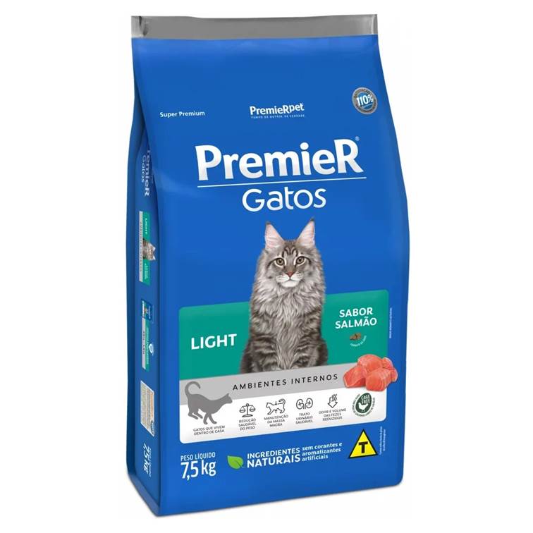 Ração Premier Ambientes Internos Light Gato Adulto Salmão 1,5kg