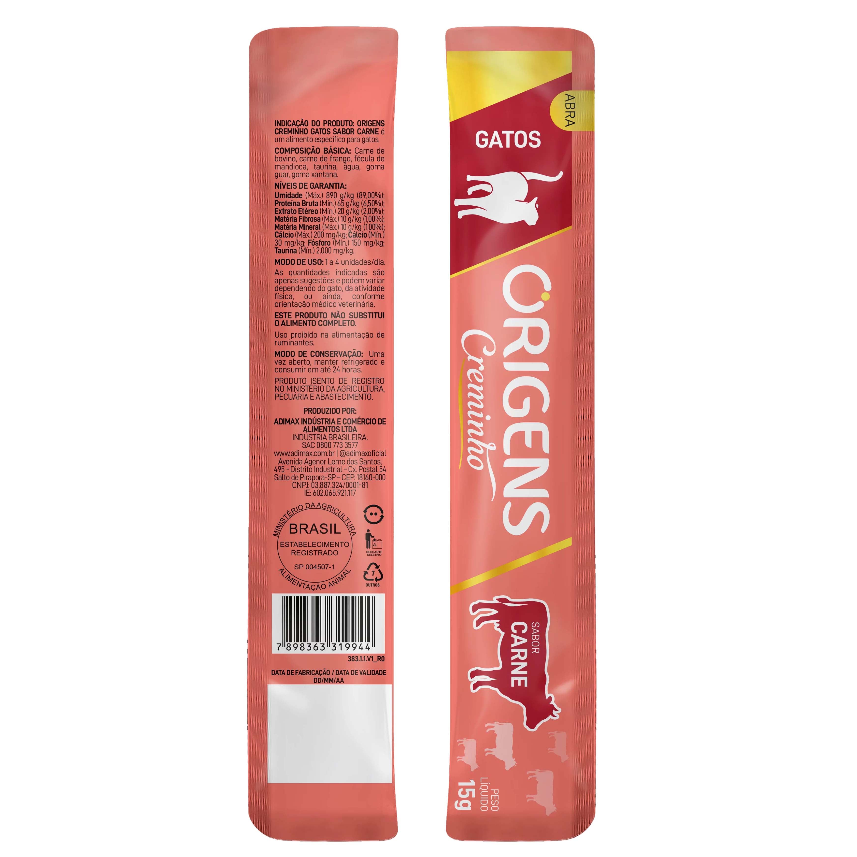 Snack para Gatos Origens Creminho Carne 60g