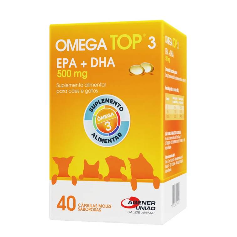 Suplemento para Cães e Gatos Omega Top 3 500mg 40 Cápsulas