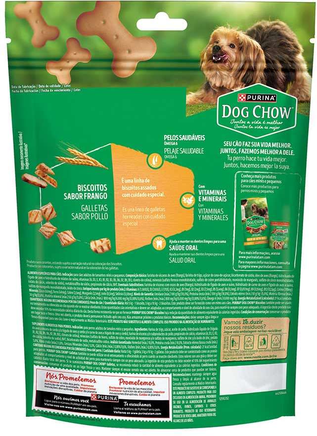 Biscoito para Cachorro Dog Chow Extra Life Adultos Porte  Mini e Pequeno Frango 500g