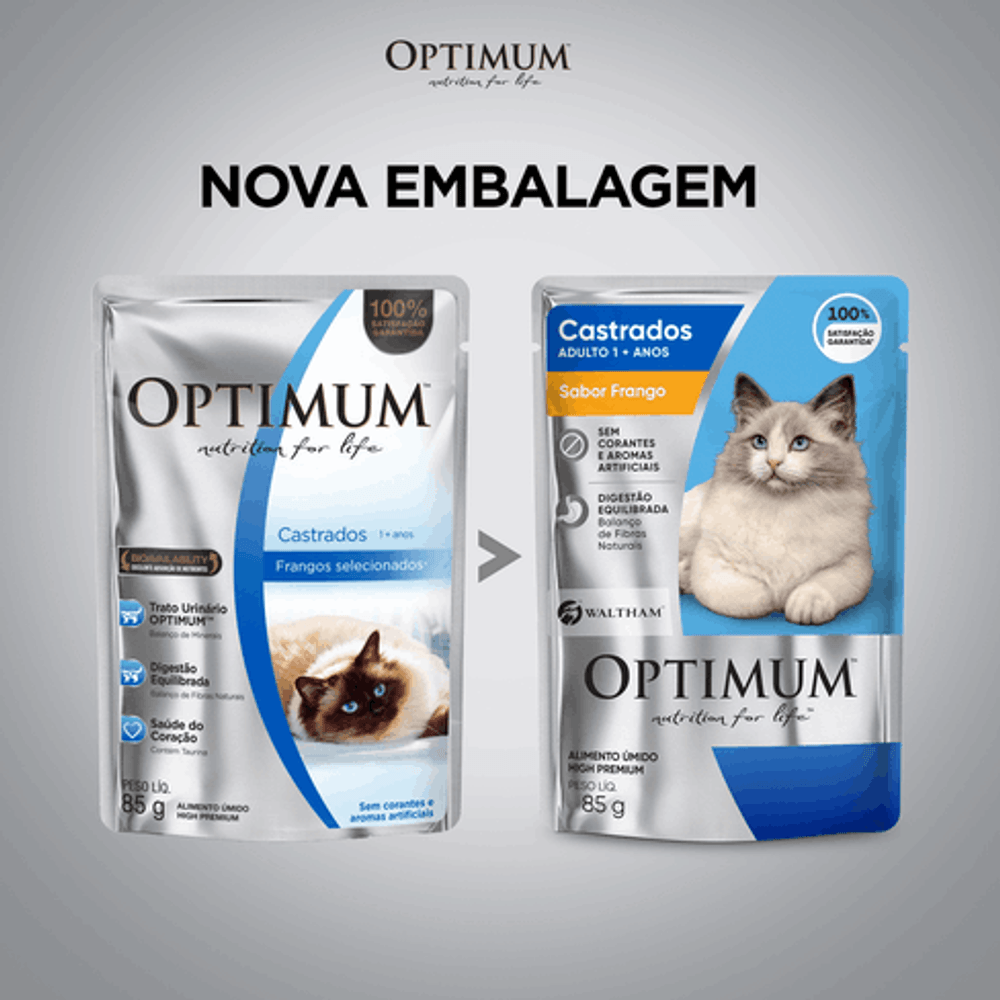 Alimento Úmido Optimum Gatos Adultos Castrados Frango 85g