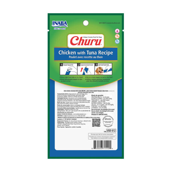 Petisco Cremoso Inaba Churu Frango e Atum para Cachorros 56g