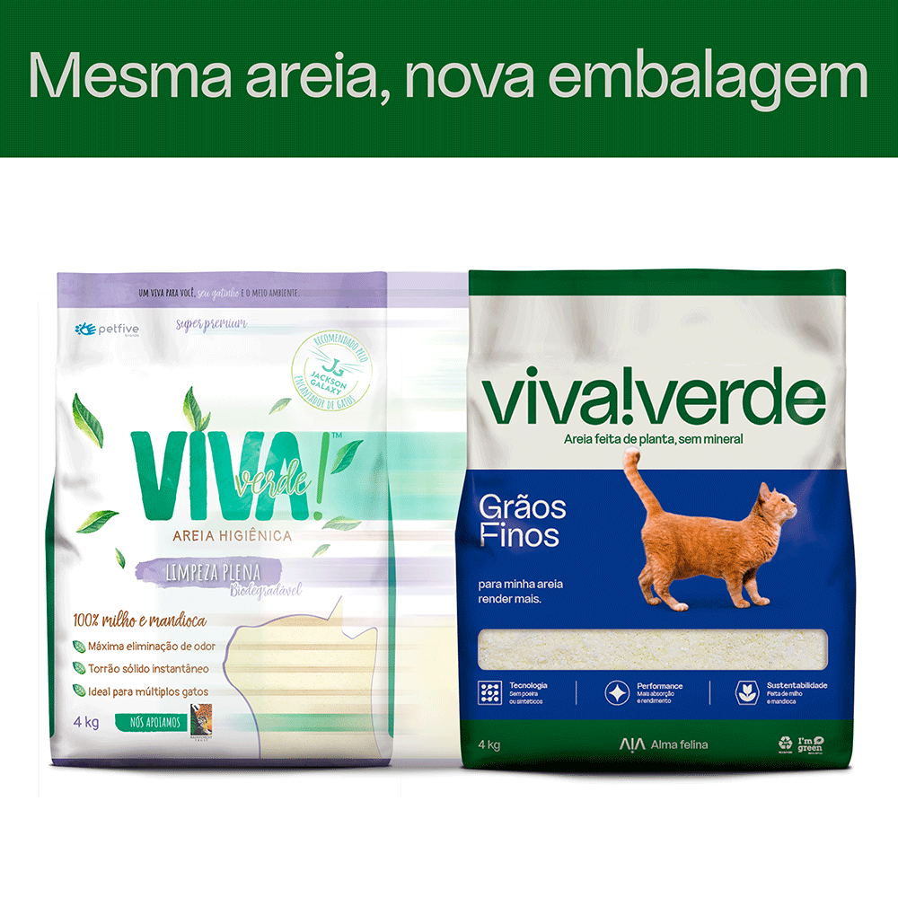 Areia Higiênica Biodegradável Viva Verde Limpeza Plena Grãos Finos 4kg