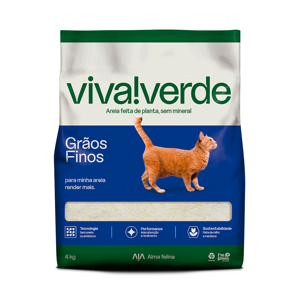 Areia Higiênica Biodegradável Viva Verde Limpeza Plena Grãos Finos 4kg